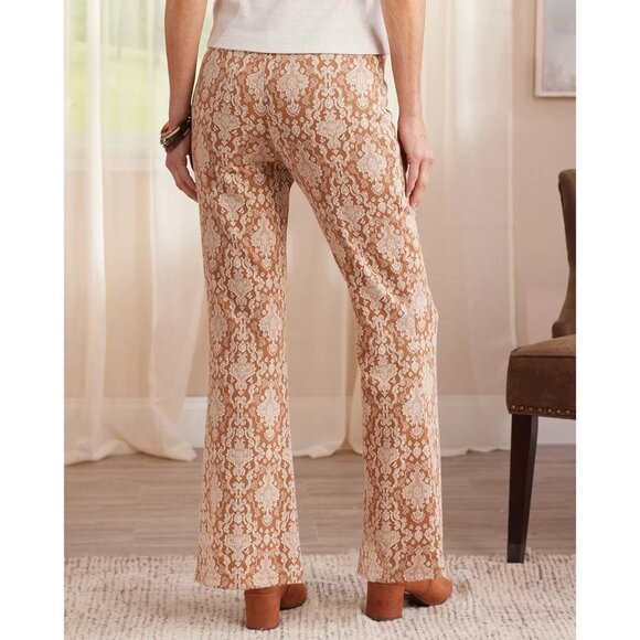 Soft Surroundings | Large Sumptuous Knit Brown White Lace Flare Pull On Pants - Picture 8 of 8
